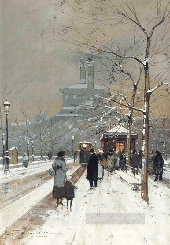 FIGURES in the snow Paris Parisian gouache Eugene Galien Laloue Oil Paintings